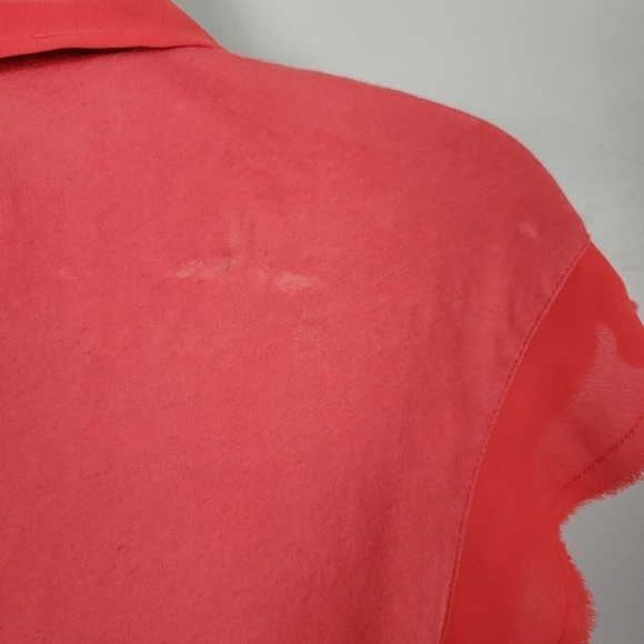 Pins and Needles Small Coral Red Short Sleeve Blouse Linen Blend Chiffon Ruffle - Picture 6 of 8
